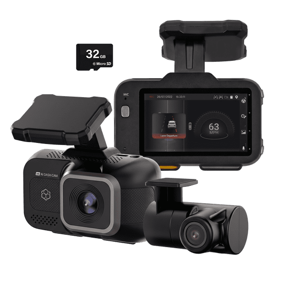 YADA Roadcam AI PLUS, AI-Powered 4K Dash Cam with 1080p Rear Cam, Full-Coverage Driver Assistance, 32GB SD Card Included, BT533642A
