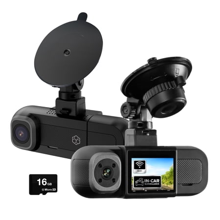 YADA Roadcam Dual Two-Way Recording Dash Cam with 1080p Front and Interior Cabin View, Smart G-sensor, Wi-Fi App Compatible, 16GB SD Card Included. BT532698