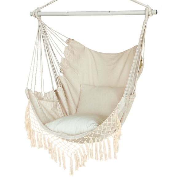 YAERSI Foldable Hammock Chair with Cushions, Beige