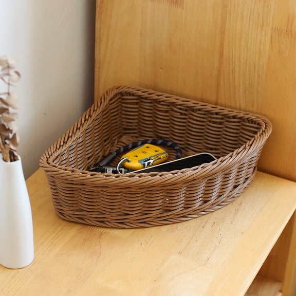 YAFABRO 1 Piece Fan‑Shaped Corner Storage Basket, Triangular Plastic Wicker Organizer for Closet, Wall Corner, Arched Half‑Round Bin for Awkward Spaces – Farmhouse