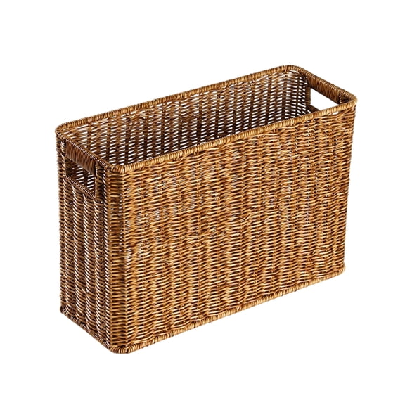 YAFABRO Narrow Tall Handheld Storage Basket, Open Top Plastic Wicker Magazine Holder for Tight Spaces, Rectangular Woven Organizer for Sofa Side, Corner, Bathroom