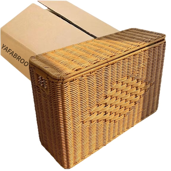 YAFABROO Narrow Tall Storage Basket with Lid, Plastic Wicker Slim Organizer for Tight Spaces, Slim Magazine Rack for Side of Sofa, Corner, Gap, Bathroom, Kitchen
