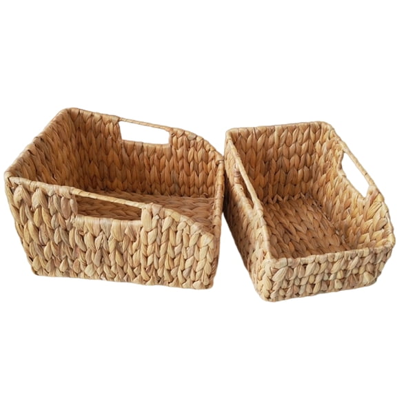 YAFABRO（Set of 2）Corner Water Hyacinth Woven Storage Baskets, Tiered Organization Bins for Snack Display, Desk, Counter – Natural Grass Handmade