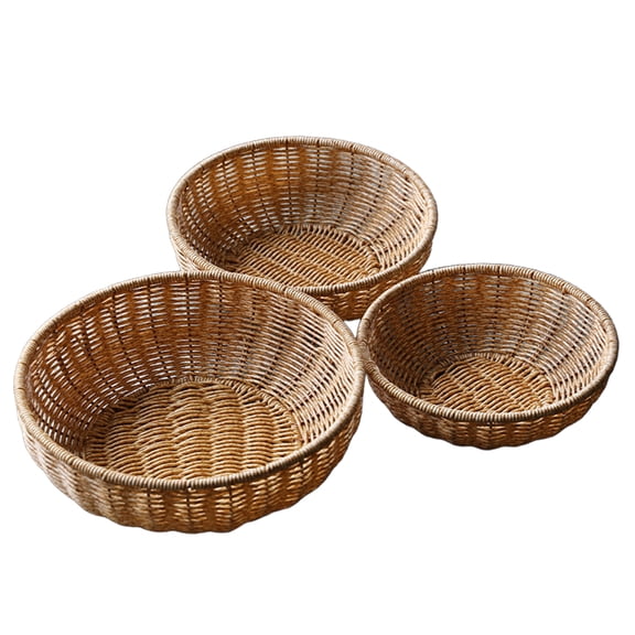 YAFABRO Set of 3 Plastic Wicker Round Storage Basket / Storage Boxes, Multi-Use Fruit, Snack, Egg, Toy, Cosmetic Organizer