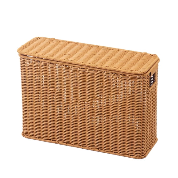 YAFABRO Slim Storage Tower with Lid, Narrow Plastic Wicker Basket, Tall Magazine Rack for Sofa Side, Corner, Bathroom, Kitchen – Space Saving Organizer