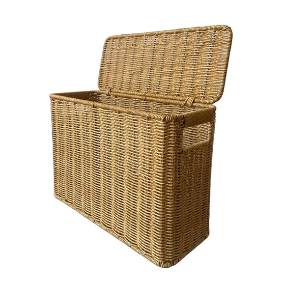 YAFABRO Slim Storage Tower with Lid, Narrow Plastic Wicker Basket, Tall Magazine Rack for Sofa Side, Corner, Bathroom, Kitchen – Space Saving Organizer