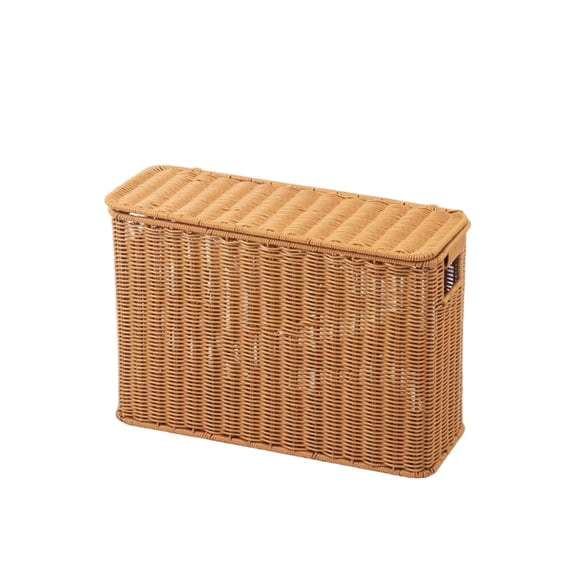 YAFABRO Slim Storage Tower with Lid, Narrow Plastic Wicker Basket, Tall Magazine Rack for Sofa Side, Corner, Bathroom, Kitchen – Space Saving Organizer