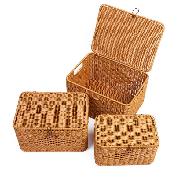 YAFABROO 3 Pack Plastic Wicker Storage Baskets, Rectangle Organizer Bins for Clothes, Toys, Books