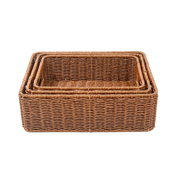 YAFABROO 3 Pack Plastic Wicker Storage Baskets, Rectangle Organizer Bins for Clothes, Toys, Books