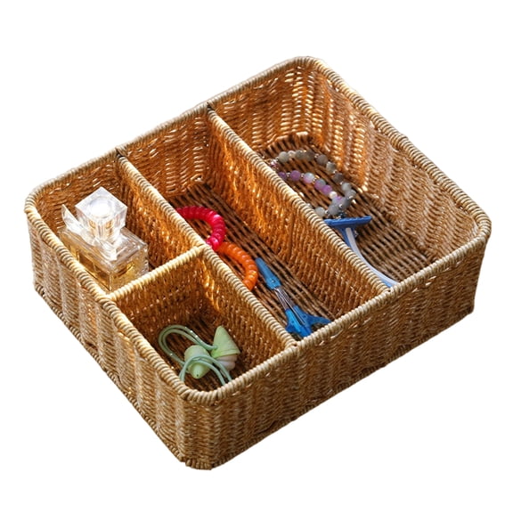 YAFABROO Divided Plastic Wicker Storage Basket / Storage Boxes, Organizer for Cosmetics, Jewelry, Sewing Supplies