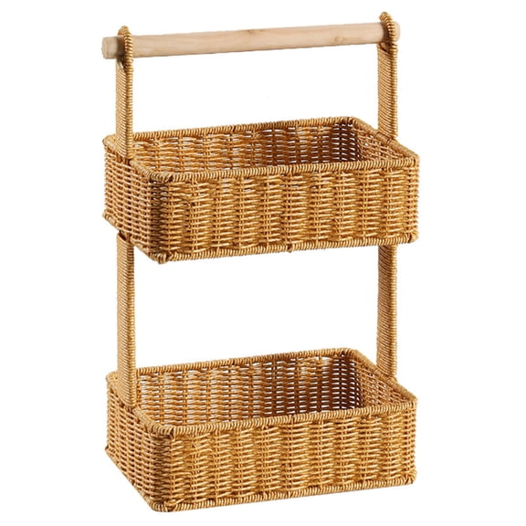 YAFABROO Plastic Wicker 2-Tier Storage Shelf, Bathroom Counter Organizer for Cosmetics, Desktop Basket
