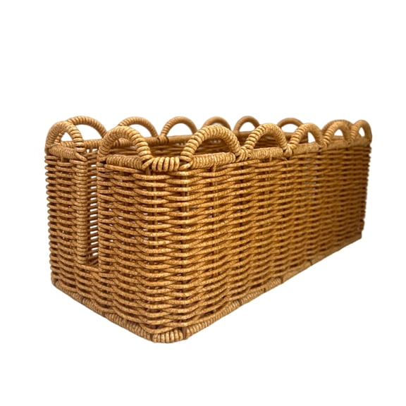 YAFABROO Plastic Wicker Cord Organizer Box with Lid, Desk Storage Basket for Electronics, Cosmetics, and Supplies