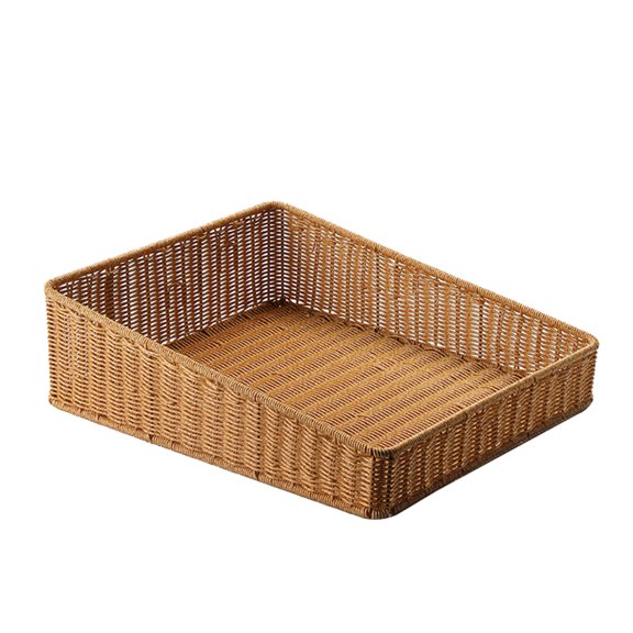 YAFABROO Plastic Wicker Display Basket, Stackable Shelf Organizer for Fruits Vegetables Snacks 17.9"L 14.6"W 5.1"H