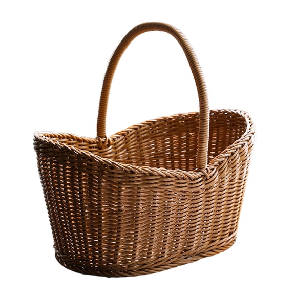 YAFABROO Plastic Wicker Picnic Basket with Handle, Shopping and Fruit Storage Tote