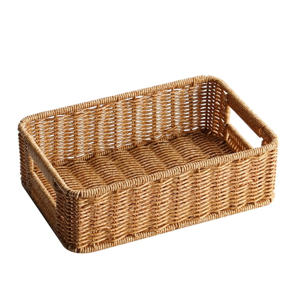 YAFABROO Plastic Wicker Storage Basket, Desktop Organizer for Bathroom, Remote Control, Living Room Clutter