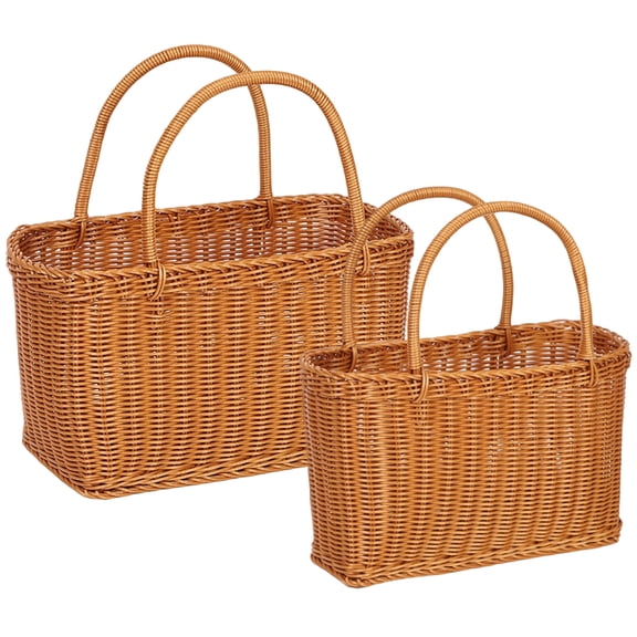YAFABROO Set of 2 Plastic Wicker Basket with Handle, Versatile Picnic, Shopping, Flower, Storage Tote