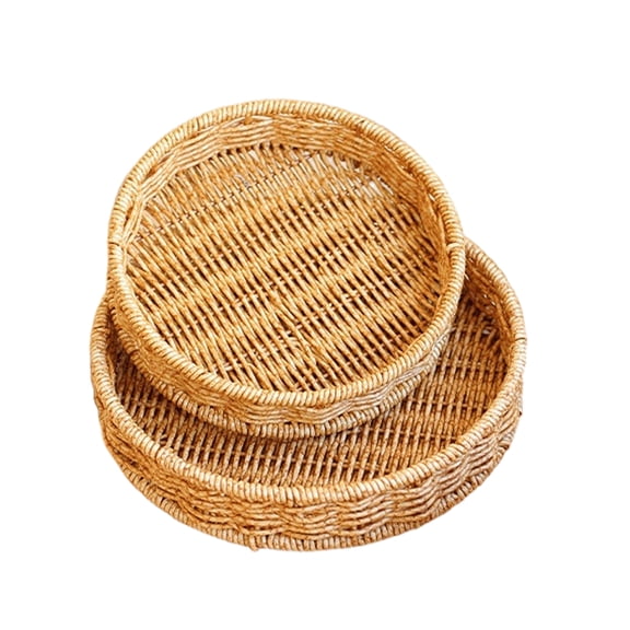 YAFABROO Set of 2 Round Woven Storage Basket, Versatile Tray for Candy, Keys, Makeup, Home Decor