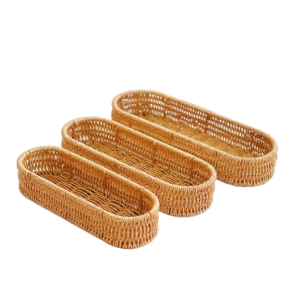YAFABROO Set of 3 Plastic Wicker Storage Baskets, Small Woven Organizer Bins for Desk, Bathroom, Kitchen Farmhouse