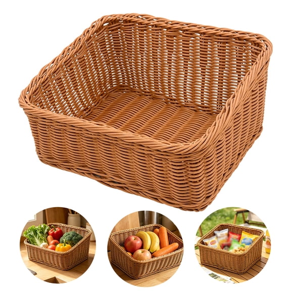 YAFABROO Slanted Woven Storage Basket, Plastic Organizer Bin for Vegetables, Toys, and Cosmetics