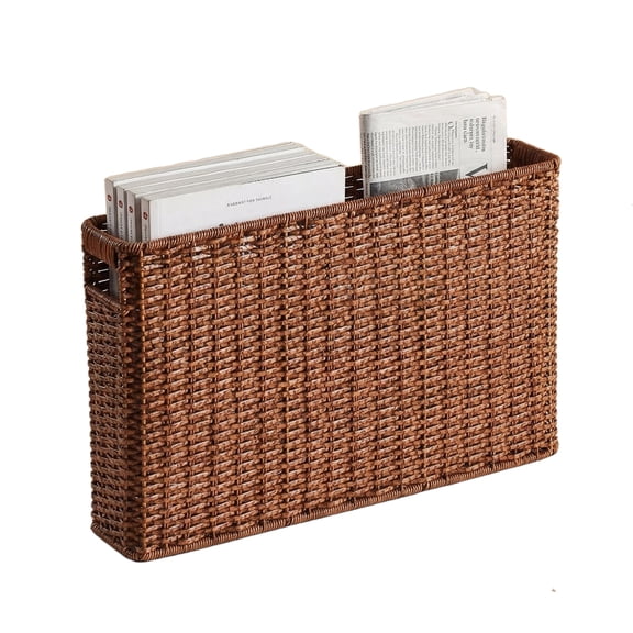 YAFABROO Storage BoxesNarrow Tall Storage Basket, Plastic Wicker Slim Organizer for Tight Spaces, Slim Magazine Rack for Side of Sofa, Corner, Gap, Bathroom