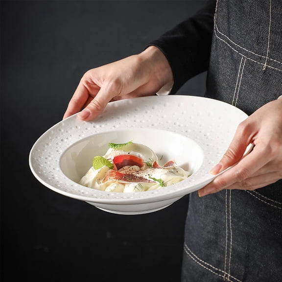 YAFABROO White Ceramic Tableware Plates /Deep Soup Plate, French Style Stoneware Pasta Salad Bowl – 8"/9"/10"