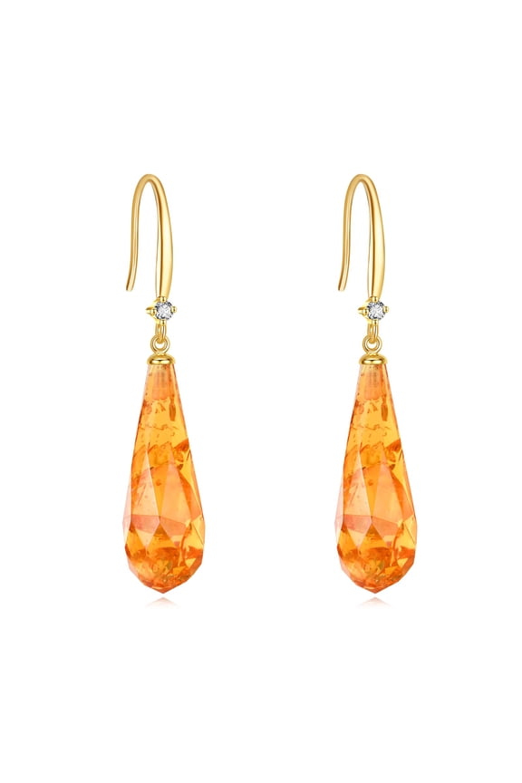 14K Gold Amber Earrings for Women Solid Gold Yellow Gemstone Wedding Earrings Dangle Real Gold Amber Jewelry for Birthday