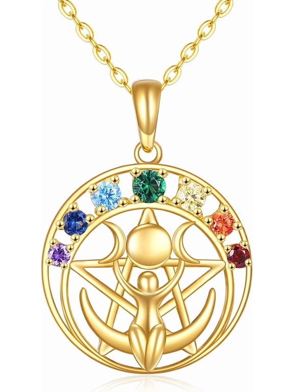 14K Gold Pentagram Pentacle Necklace Triple Moon Goddess Pentacle Necklace for Women Solid Gold Pagan Wiccan Magic Amulet Necklace Jewelry Gifts