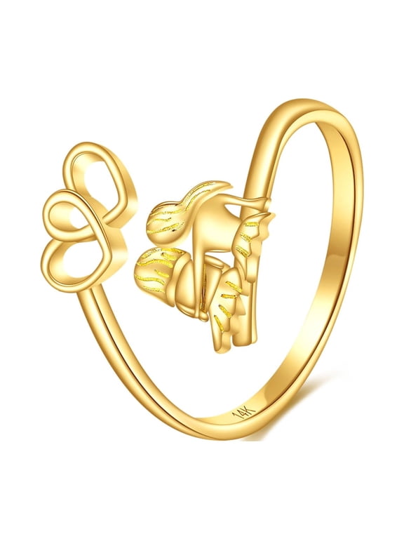 14K Gold Sister Ring Lucky Sisters Friendship Ring Adjustable Open Heart Jewelry Gifts for Women