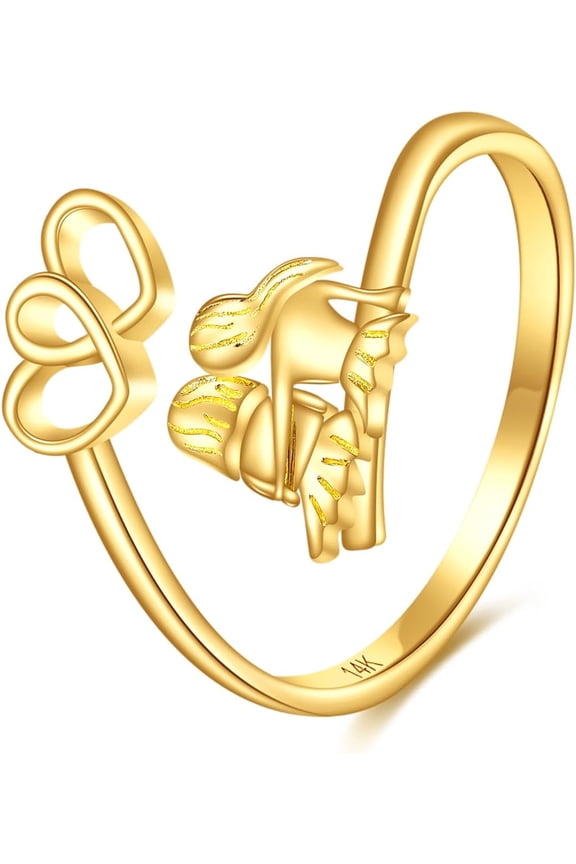 14K Gold Sister Ring Lucky Sisters Friendship Ring Adjustable Open Heart Jewelry Gifts for Women