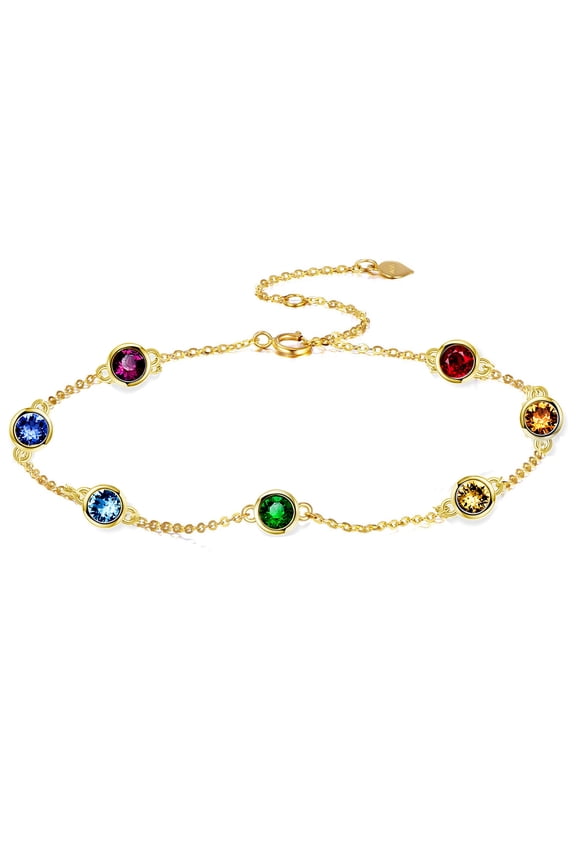 14K Solid Gold Chakra Bracelet for Women Crystal Real Gold Jewelry Gift Birthday