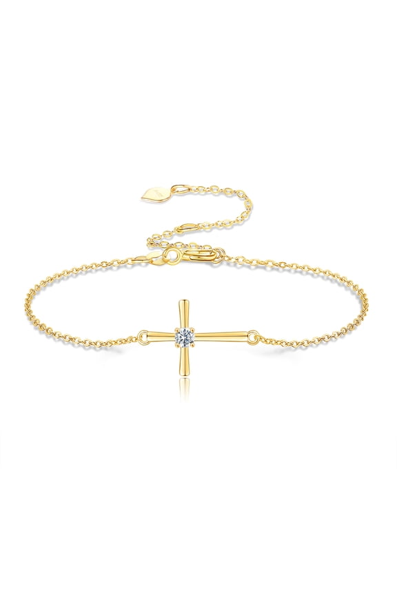 14K Solid Gold Cross Bracelet for Women Real Gold Bracelet Cross Jewelry Gifts for Her