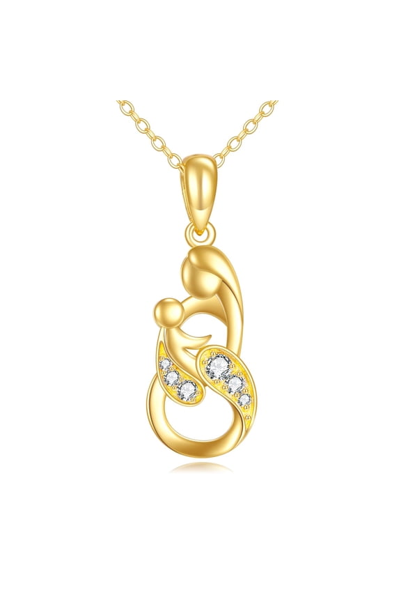 14K Solid Gold Mother Necklace Real Yellow Gold New Mom Pendant Jewelry Mother's Day Birthdays Pregnancy Gifts for Women