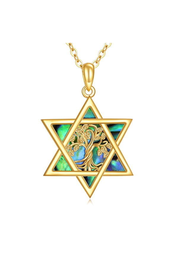14K Solid Gold Star of David Necklace Star of David Tree of life Pendant Jewelry Gifts for Women