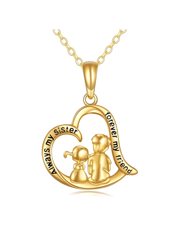14k Gold Sister Gifts from Brother to Sister Necklace Heart Pendant Jewelry