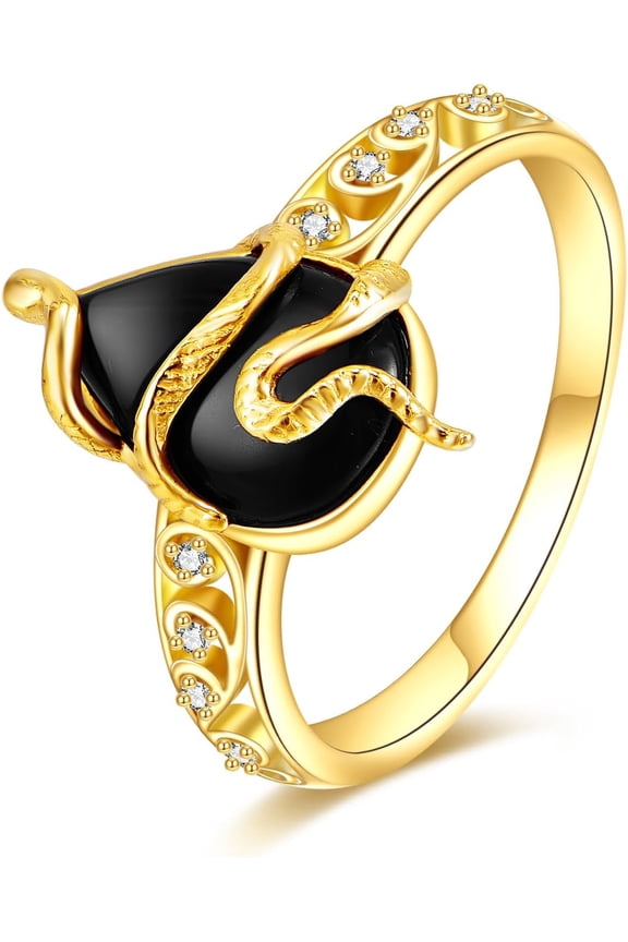 14k Gold Snake Ring Real Gold Black Onyx Ring Solid Gold Jewelry Yellow Gold Gifts for Women (7)