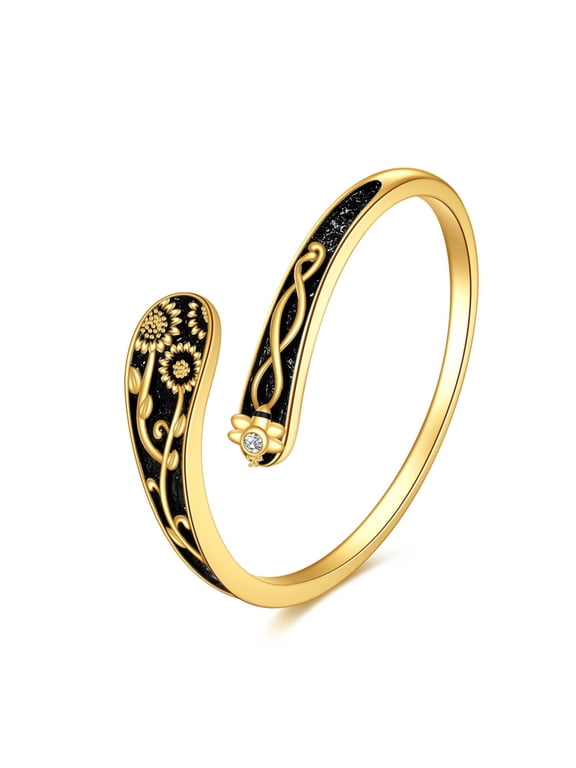 14k Gold Sunflower Bee Ring Adjuatable Spoon Jewelry Gifts Birthday for Women Her (sunflower, 7)