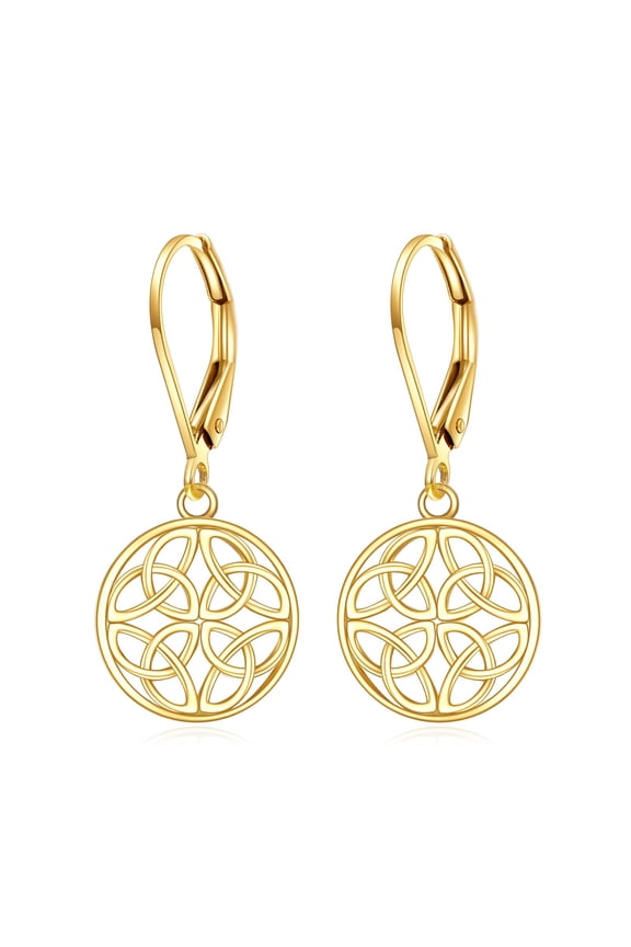 14k Solid Gold Celtic Knot Earrings for Women Round Leverback Dangle Earrings Irish Jewelry Birthday Gifts for Mother (Celtic Leverback Earrings)