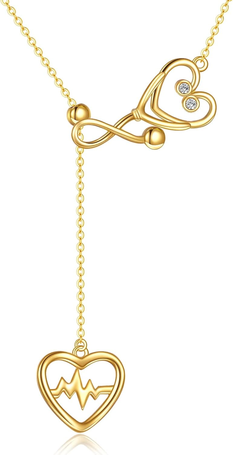 YAFEINI 14k Solid Gold Nurse Necklace for Women Real Gold Stethoscope Nursing Jewelry Gift