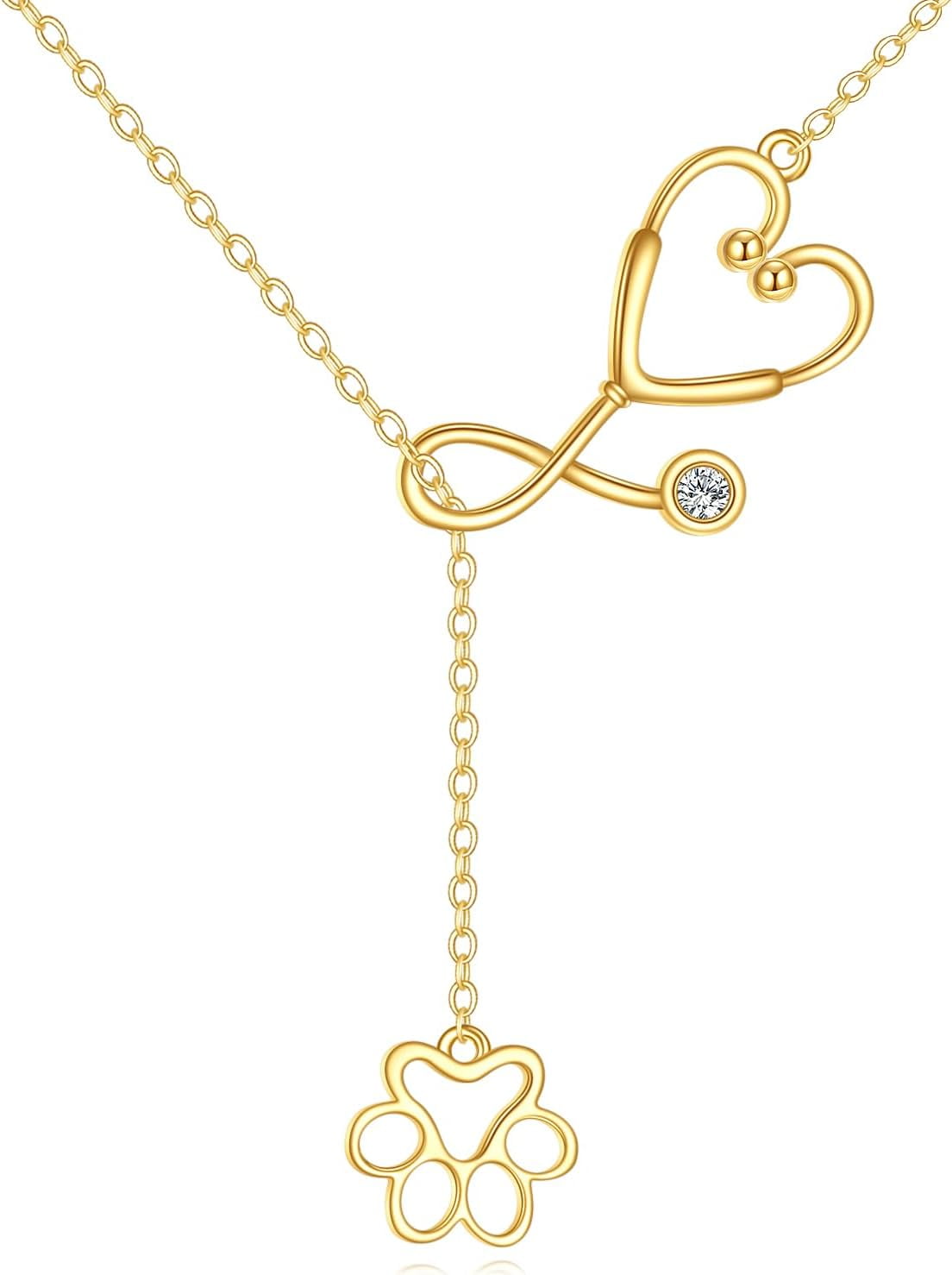 YAFEINI 14k Solid Gold Nurse Necklace for Women Real Gold Stethoscope Nursing Jewelry Gift