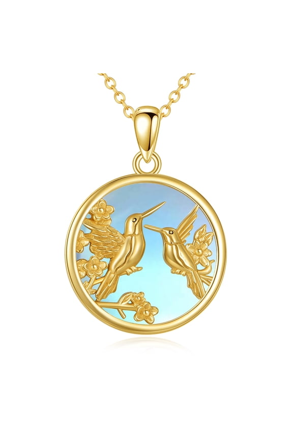 18K Gold Plated Hummingbird Necklace for Women 925 Sterling Silver Hummingbird Pendant Necklace Moonstone Bird Jewelry Gifts for Wife Mom Birthday Anniversary