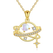 YAFEINI 18K Gold Plated Saturn Necklace for Women 925 Sterling Silver Star Moon Space Pendant Necklace Jewelry Gifts for Sister Daughter