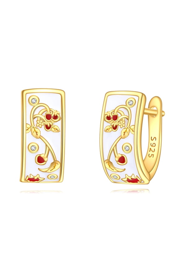 18K Gold Plated Strawberry Blossom Flower Earrings For Women 925 Sterling Silver Floral Hoop Earrings Strawberry Jewelry for Mother Wife Birthday Anniversary