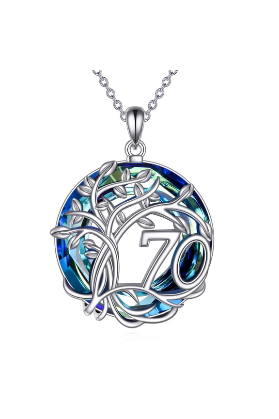 70th Birthday Gifts for Women 925 Sterling Silver Tree of Life Necklace Blue Crystal Jewelry for Her Wife Mom Mother Grandma Grandmother