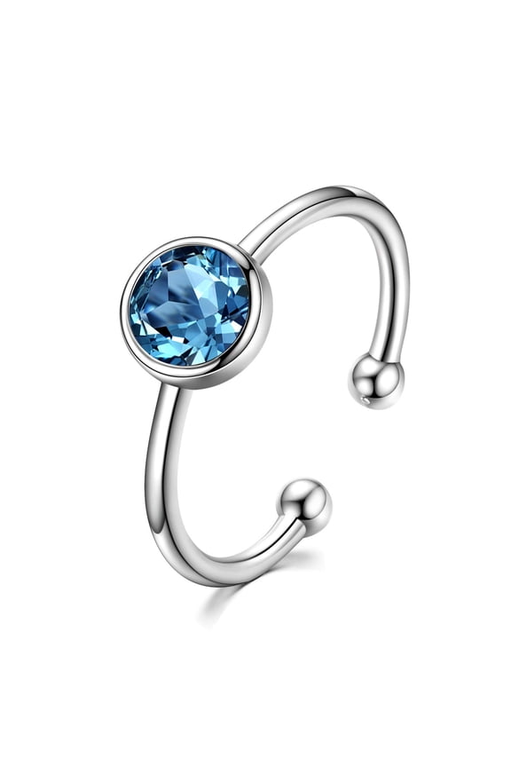925 Solid Sterling Silver Rings March Birthstone Ring Simulated Aquamarine Adjustable Ring for Women Stackable Wrap Open Ring, Crystals from Austria