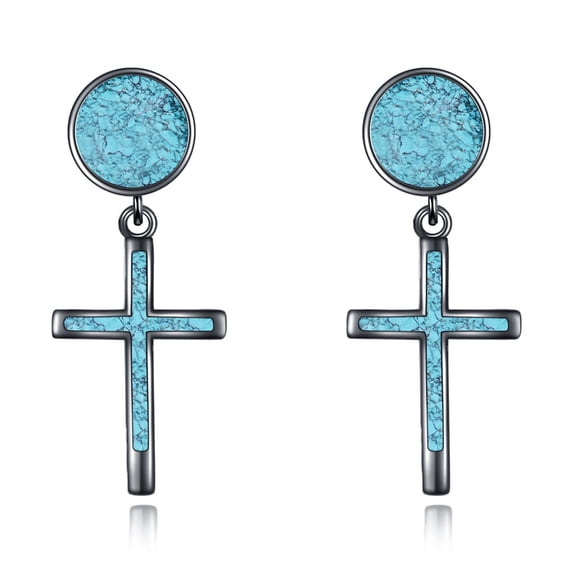 YAFEINI 925 Sterling Silver Black Cross Stud Earrings Turquoise Cross Earrings for Women Hypoallergenic