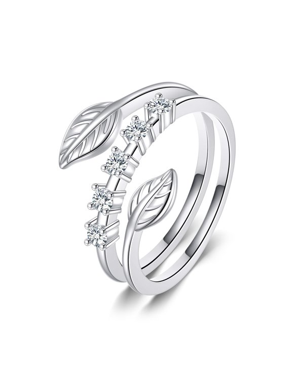 925 Sterling Silver Branch Leaf Ring Opening Adjustable Ring Leaves Jewelry for Women
