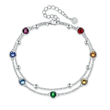 YAFEINI 925 Sterling Silver Chakra Bracelet Layered Chain Bracelet for Women Chakra Jewelry