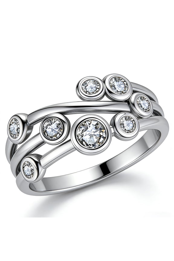 925 Sterling Silver Cubic Zirconia Ring for Women, Elegant CZ Band Ring, Sparkling Stackable Cocktail Jewelry, Bubble Design, Hypoallergenic Gift for Her