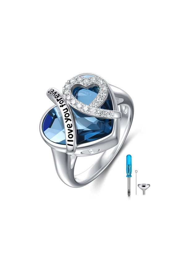 925 Sterling Silver I LOVE YOU FOREVER Heart Cremation Ring Holds Loved One's Ashes, Heart Urn Ring for Ashes for Women, Memorial Keepsake Jewelry Embellished with Crystals from Austria -6
