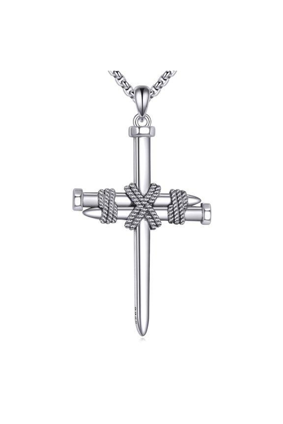 925 Sterling Silver Nail Cross Necklace for Men Cross Jewelry Gifts